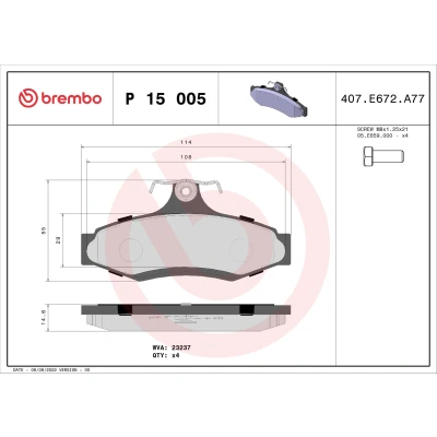 Kuva BREMBO P 15 005 Jarrupalat Ilman kulumisenilmaisinta Jarrusatulan ruuveilla tarvikkeita CHEVROLET: Nubira Farmari, DAEWOO: Musso