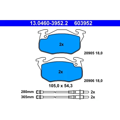 Kuva ATE 13.0460 3952.2 Jarrupalat Sis. kulumisenilmaisimen PEUGEOT: 306 Hatchback, Sedan, CITROËN: AX