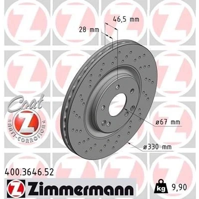 Kuva ZIMMERMANN SPORT COAT Z 400.3646.52 Jarrulevyt 330 28 7/5 5 112 tuuletettu sisältä, reijitetty pinnoitettu hiiliteräs MERCEDES BENZ: C sarja T modell