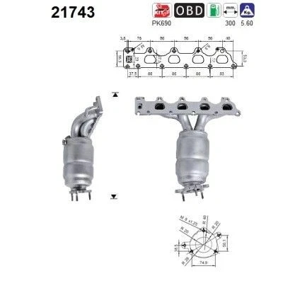 Kuva AS 21743 Katalysaattori 300mm OPEL: Astra H Hatchback