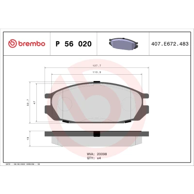 Kuva BREMBO P 56 020 Jarrupalat Ilman kulumisenilmaisinta tarvikkeita NISSAN: Patrol GR 4 SUV
