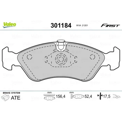 Kuva VALEO 301184 Jarrupalat FIRST Etuakseli ilman kulumisenilmaisinta huudonvaimennuspeltiä OPEL: Vectra A Sedan, B Farmari, Omega Sedan