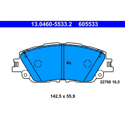 Kuva ATE 13.0460 5533.2 Jarrupalat Ei kulumisenilmaisimelle, Ilman kulumisenilmaisinta TOYOTA: RAV4 V, Camry VIII Sedan