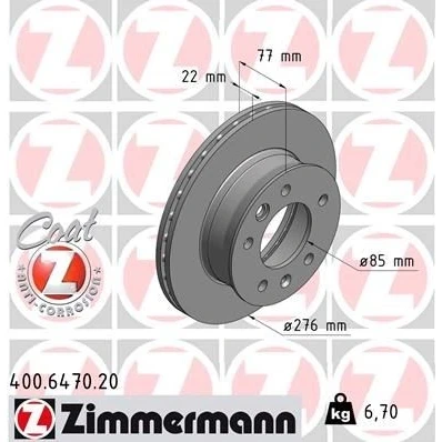 Kuva ZIMMERMANN COAT Z 400.6470.20 Jarrulevyt 276 22 7/5 5 130 tuuletettu sisältä pinnoitettu hiiliteräs MERCEDES BENZ: Sprinter 3 T Van