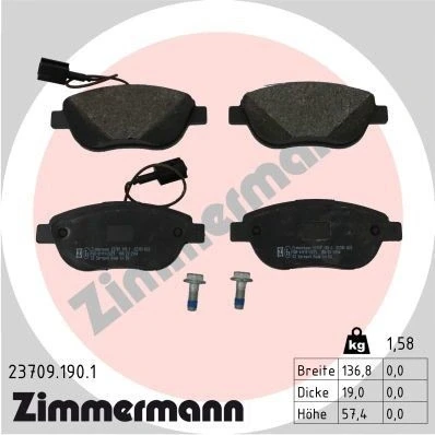 Kuva ZIMMERMANN 23709.190.1 Jarrupalat Sis. kulumisenilmaisimen Ruuveilla Valokuva vastaa toimituslaajuutta FIAT: BRAVO 2, Punto Evo Hatchback
