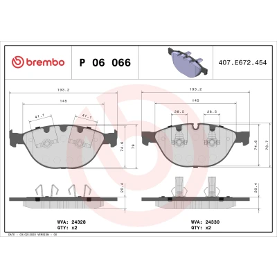 Kuva BREMBO P 06 066 Jarrupalat Kulumisenilmaisemelle Männän lukoilla Ilman tarvikkeita BMW: 5 Sedan, Touring, 6 Coupe, JAGUAR: XK Coupe
