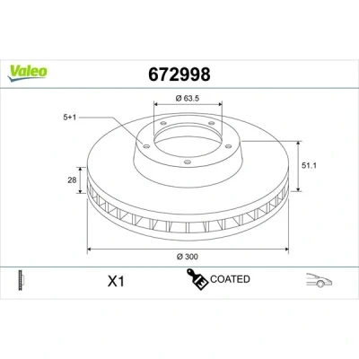 Kuva Jarrulevy Tuuletettu, Etuakseli Valeo 672998 ford mondeo halvkombi v, sedan turnier v OE 2017128, 2037502, 5202199