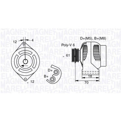 Kuva MAGNETI MARELLI 063377005010 Laturi 12V 140A ALFA ROMEO: 159 Sportwagon, Sedan, 147, FIAT: Croma II Farmari