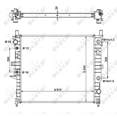 Kuva NRF 55334 Jäähdytin Alumiini 610 545 34 asennusosilla Jäähdytysrivat juotetut MERCEDES BENZ: ML sarja