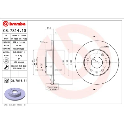 Kuva BREMBO COATED DISC LINE 08.7814.11 Jarrulevyt 262 14 5 täysi pinnoitettu Ruuveilla LAND ROVER: Freelander I SUV