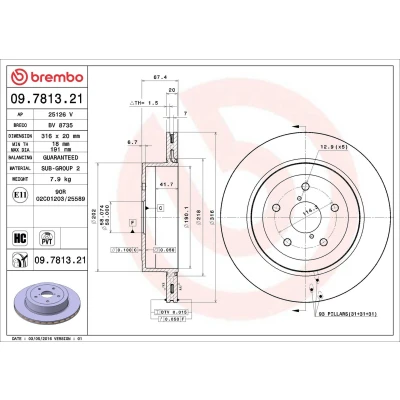 Kuva BREMBO COATED DISC LINE 09.7813.21 Jarrulevyt 316 20 5 tuuletettu sisältä pinnoitettu hiiliteräs SUBARU: Impreza II Sedan, Farmari