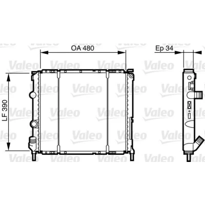 Kuva VALEO 732474 Jäähdytin Alumiini 480 390 34 Jäähdytysrivat mekaan. kiinnitetyt RENAULT: CLIO 2