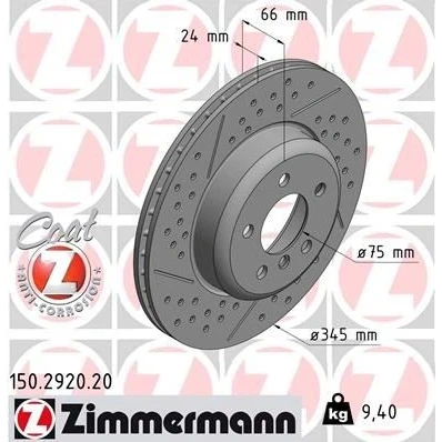 Kuva ZIMMERMANN COAT Z 150.2920.20 Jarrulevyt 345 24 6/5 5 120 tuuletettu sisältä, lovella, upotettu pinnoitettu hiiliteräs BMW: 3 Touring, Sedan