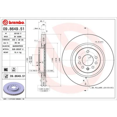 Kuva BREMBO 09.8649.51 Jarrulevyt 330 28 7 tuuletettu sisältä pinnoitettu hiiliteräs OPEL: Corsa E Hatchback