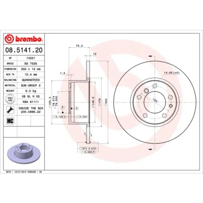 Kuva BREMBO 08.5141.20 Jarrulevyt 302 12 5 täysi hiiliteräs Ruuveilla BMW: Sedan, Touring