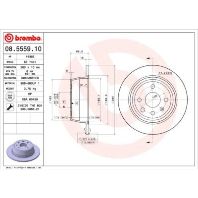 Kuva BREMBO 08.5559.10 Jarrulevyt 260 10 4 täysi Ruuveilla OPEL: Astra F Sedan, CC, Vectra A Sedan