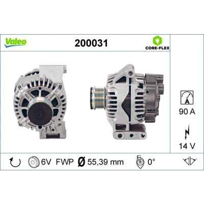 Kuva VALEO 200031 Laturi 14V 90A FIAT: Grande Punto Hatchback, Doblo II Van / Farmari, Evo OPEL: Astra H Caravan, Hatchback