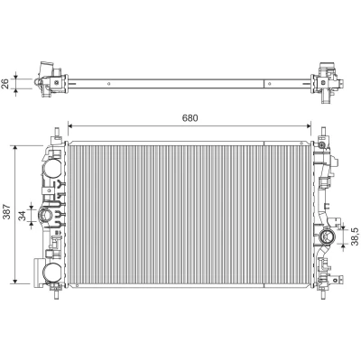 Kuva VALEO 701385 Jäähdytin Alumiini 387mm 680mm 26mm Jäähdytysrivat juotetut