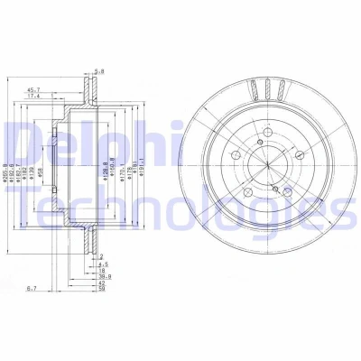 Kuva DELPHI BG3154 Jarrulevyt 266 18 5 Tuuletettu rasvattu käsittelemätön ilman pyöränlaakeria, ABS sensorirengasta SUBARU: Legacy 4, Impreza I Sedan