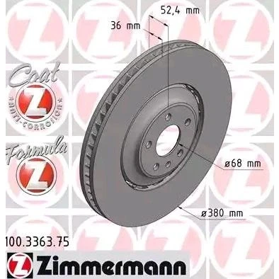 Kuva ZIMMERMANN FORMULA Z COAT 100.3363.75 Jarrulevyt 380 36 6/5 5 112 Tuuletettu, kaksiosainen jarrulevy pinnoitettu Seostettu / hiilletty AUDI: A8 D4