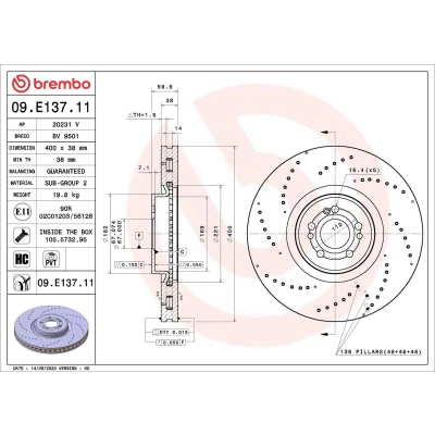 Kuva BREMBO Jarrulevy MERCEDES BENZ: GLE Coupe 400mm 38mm 5 tuuletettu sisältä pinnoitettu hiiliteräs 09.E137.11 1674211201,A1674211201,A167421120107