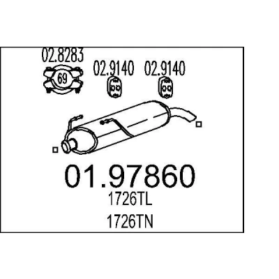 Kuva MTS 01.97860 Takaäänenvaimennin 680 PEUGEOT: 206 Hatchback, 206+ Hatchback