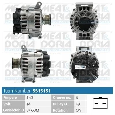 Kuva MEAT &amp; DORIA 5515151 Laturi 14V 150A PEUGEOT: 208 I Hatchback, 308 SW, CITROËN: C5 III Farmari, DS4 C4 II Hatchback