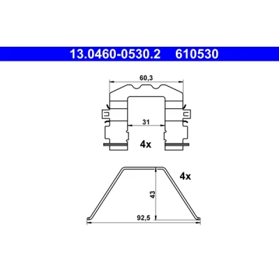 Kuva ATE 13.0460 0530.2 Tarvikesarja, Jarrupala KIA: Sportage III, IV, II, HYUNDAI: Kona SUV, Tucson