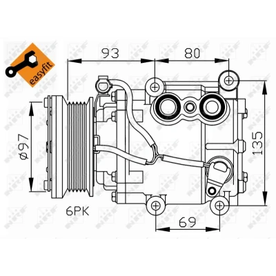 Kuva NRF EASY FIT 32247 Ilmastoinnin Kompressori SCROLL90V 12 PAG 46 kompressoriöljyllä, Tiivisterenkaalla FORD: Transit Mk6 Van, MONDEO 3 Kombi