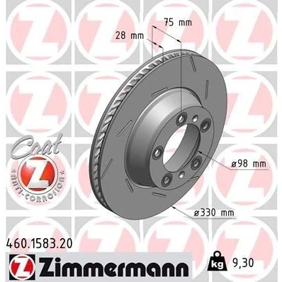 Kuva ZIMMERMANN COAT Z 460.1583.20 Jarrulevyt 330 28 7/5 5 130 tuuletettu sisältä, lovella pinnoitettu PORSCHE: Panamera Sport Turismo