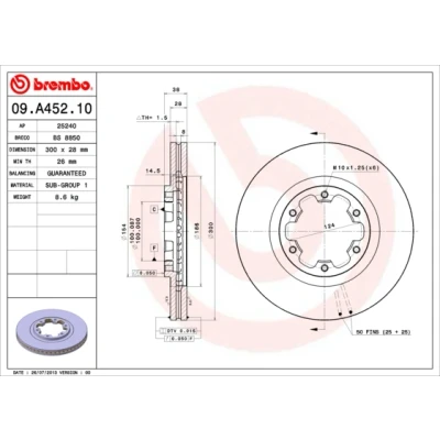 Kuva BREMBO 09.A452.10 Jarrulevyt 300 28 6 tuuletettu sisältä NISSAN: Pick Up, Navara up