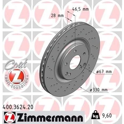 Kuva ZIMMERMANN COAT Z 400.3624.20 Jarrulevyt 330 28 7/5 5 112 tuuletettu sisältä, reijitetty pinnoitettu hiiliteräs MERCEDES BENZ: C sarja T modell