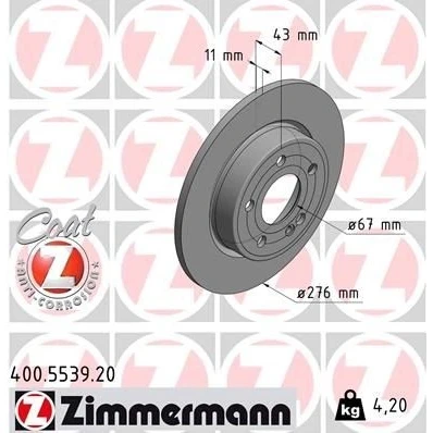 Kuva ZIMMERMANN 400.5539.20 Jarrulevyt 276 11 6/5 5 112 täysi pinnoitettu MERCEDES BENZ: A sarja