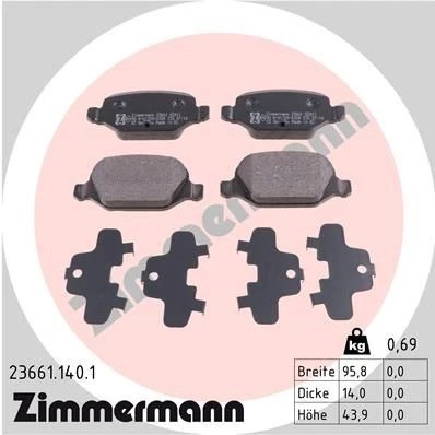 Kuva ZIMMERMANN 23661.140.1 Jarrupalat Valokuva vastaa toimituslaajuutta FIAT: 500 Hatchback, Punto II Panda Hatchback