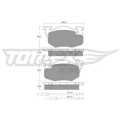 Kuva TOMEX brakes TX 10 341 Jarrupalat Etuakseli Sis. kulumisenilmaisimen Tarvikkeilla PEUGEOT: 306 Hatchback, Sedan, 106 I Hatchback
