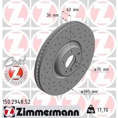Kuva ZIMMERMANN SPORT COAT Z 150.2948.52 Jarrulevyt 395 36 6/5 5 120 tuuletettu sisältä, reijitetty pinnoitettu hiiliteräs BMW: X5, X6
