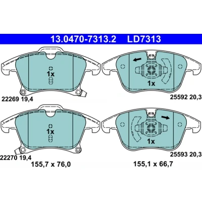 Kuva ATE 13.0470 7313.2 Jarrupalat akustisella kulumavaroittimella FORD: Mondeo 5 Kombi, 5, S Max Mk2