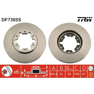 Kuva TRW DF7305S Jarrulevyt 306 32 6 137 Tuuletettu Lakattu