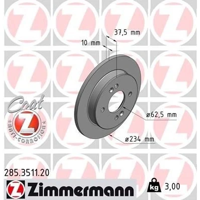 Kuva ZIMMERMANN COAT Z 285.3511.20 Jarrulevyt 234 10 6/4 4 100 täysi pinnoitettu KIA: Picanto II, I