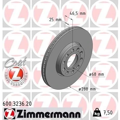 Kuva ZIMMERMANN COAT Z 600.3236.20 Jarrulevyt 288 25 10/5 5 112 Tuuletettu, ulko pinnoitettu hiiliteräs VOLKSWAGEN: Passat B5 GP Variant