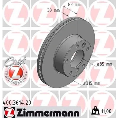 Kuva ZIMMERMANN COAT Z 400.3614.20 Jarrulevyt 315 30 6/5 5 130 tuuletettu sisältä pinnoitettu MERCEDES BENZ: G sarja SUV