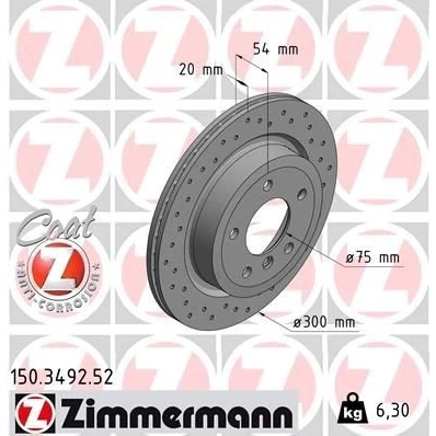 Kuva ZIMMERMANN SPORT COAT Z 150.3492.52 Jarrulevyt 300 20 6/5 5 120 tuuletettu sisältä, reijitetty pinnoitettu hiiliteräs BMW: Z4 Roadster
