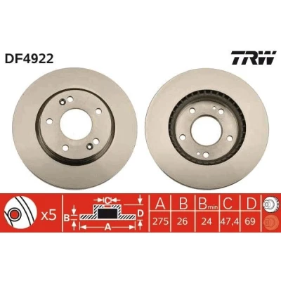 Kuva TRW DF4922 Jarrulevyt 275 26 5 114,3 Tuuletettu Lakattu