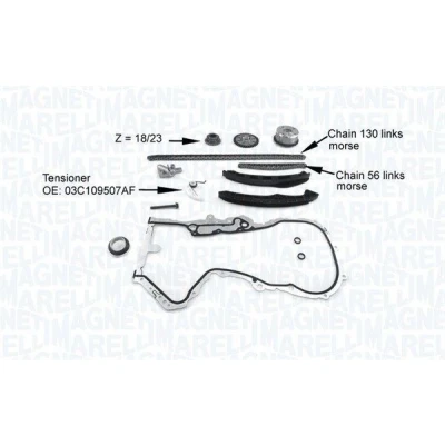 Kuva MAGNETI MARELLI 341500001200 Jakoketjusarja öljypumpun ketjulla Ruuveilla Ketju hiljainen, Yksinkertainen VOLKSWAGEN: Golf 5, Passat B6 Variant