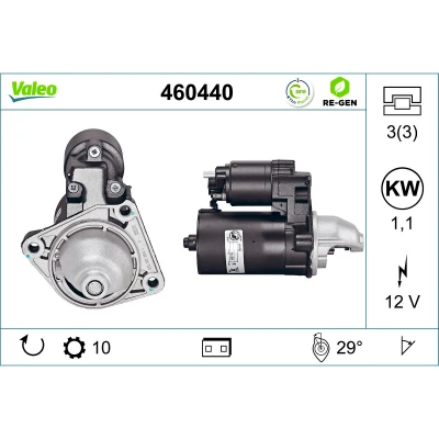 Kuva VALEO 460440 Starttimoottori 12 1,1 10 FORD: MONDEO 4 Turnier, Focus 2 Kombi, FIESTA 6, VOLVO: V50, S40 II, MAZDA: Hatchback