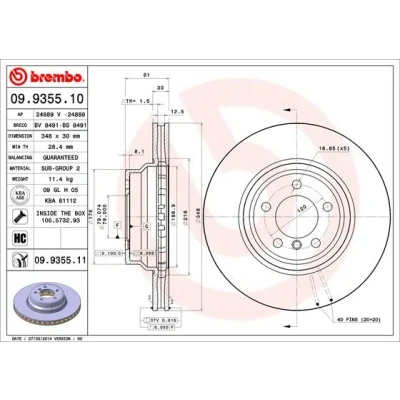 Kuva BREMBO COATED DISC LINE 09.9355.11 Jarrulevyt 348 30 5 tuuletettu sisältä pinnoitettu hiiliteräs Ruuveilla BMW: 7