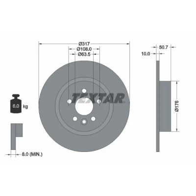 Kuva TEXTAR Jarrulevy LAND ROVER: Range Rover Evoque 317mm 10mm 05/06 108mm täysi pinnoitettu 92300403 LR072016 Jarrulevyt