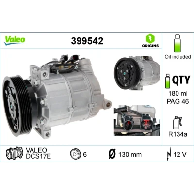 Kuva VALEO 399542 Ilmastoinnin Kompressori DCS17E 12 PAG 46 R134a kompressoriöljyllä VOLVO: XC90 I