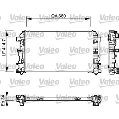 Kuva VALEO 735084 Jäähdytin Alumiini 680 415 34 lman kylmäainesäädintä Jäähdytysrivat mekaan. kiinnitetyt VOLKSWAGEN: Crafter 30 35 Bussi