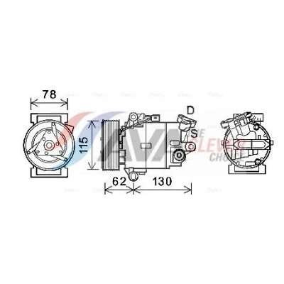 Kuva AVA COOLING SYSTEMS DNAK386 Ilmastoinnin Kompressori CVC5 12V PAG 46 R134a kompressoriöljyllä, magneettikytkimellä, ilman diodia